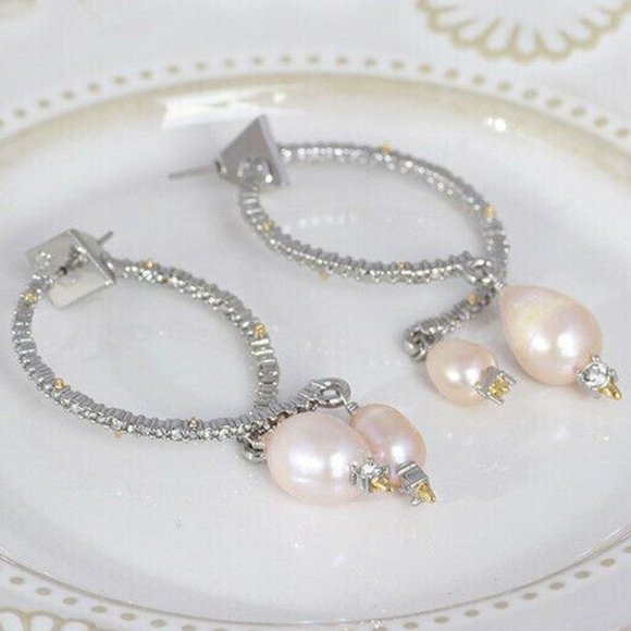 Alexis Bittar Baroque Pearl & Silver Hoop Earrings - Picture 2 of 10